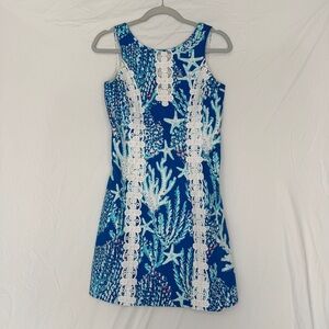EUC Lilly Pulitzer Ember Sleeveless Shift Dress Brewster Blue Good Reef Size 2